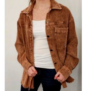 La Miel Corduroy Oversized Raw Edge Mineral Wash Jacket